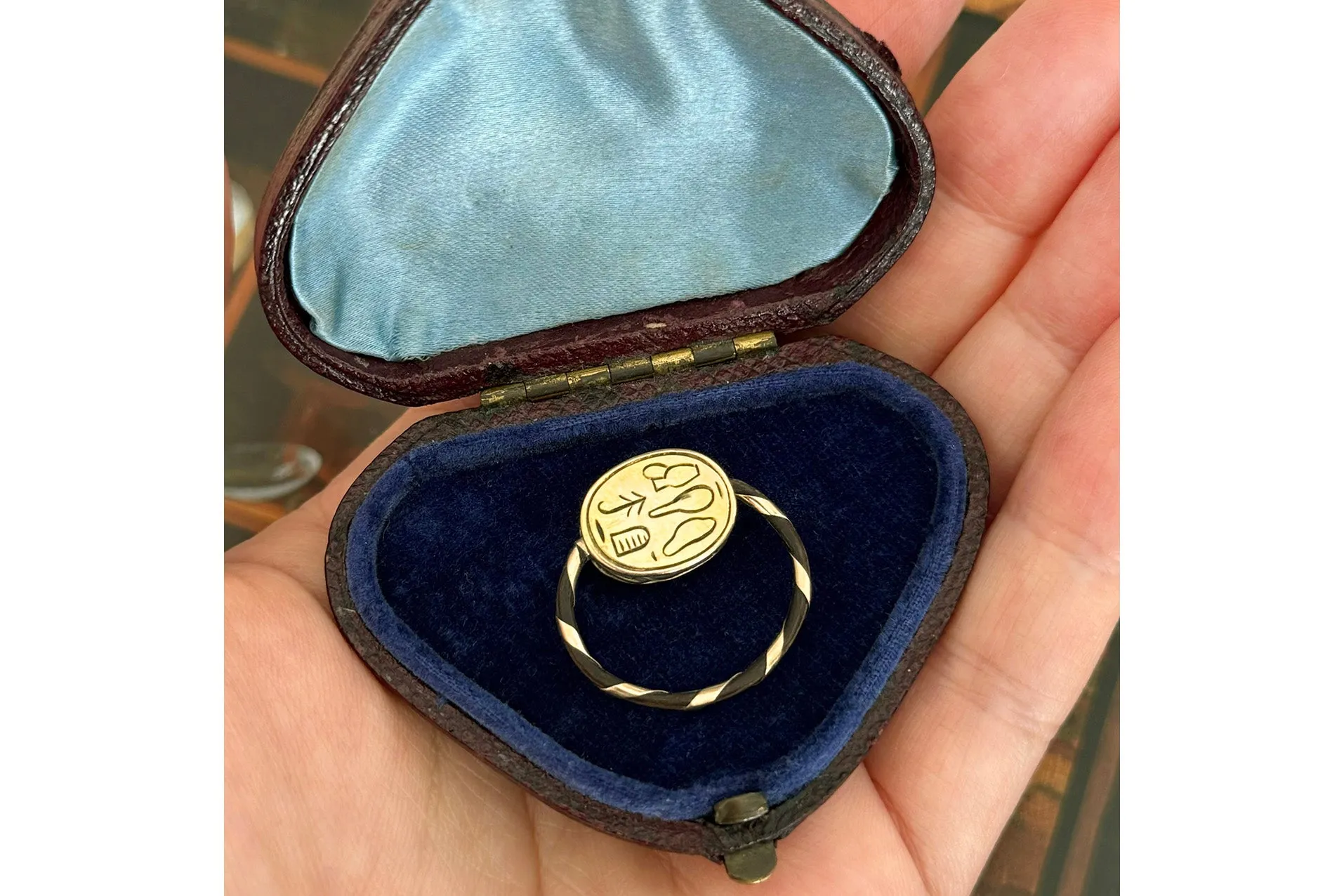 Antique Enamel & Elephant Hair Scarab Swivel Ring
