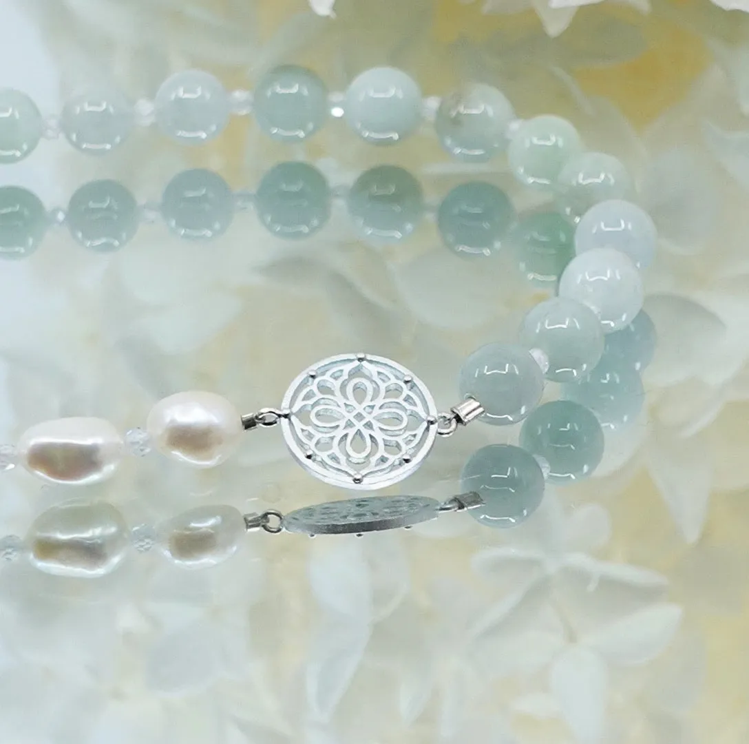 Baroque Pearl and Jadeite Necklace Silver