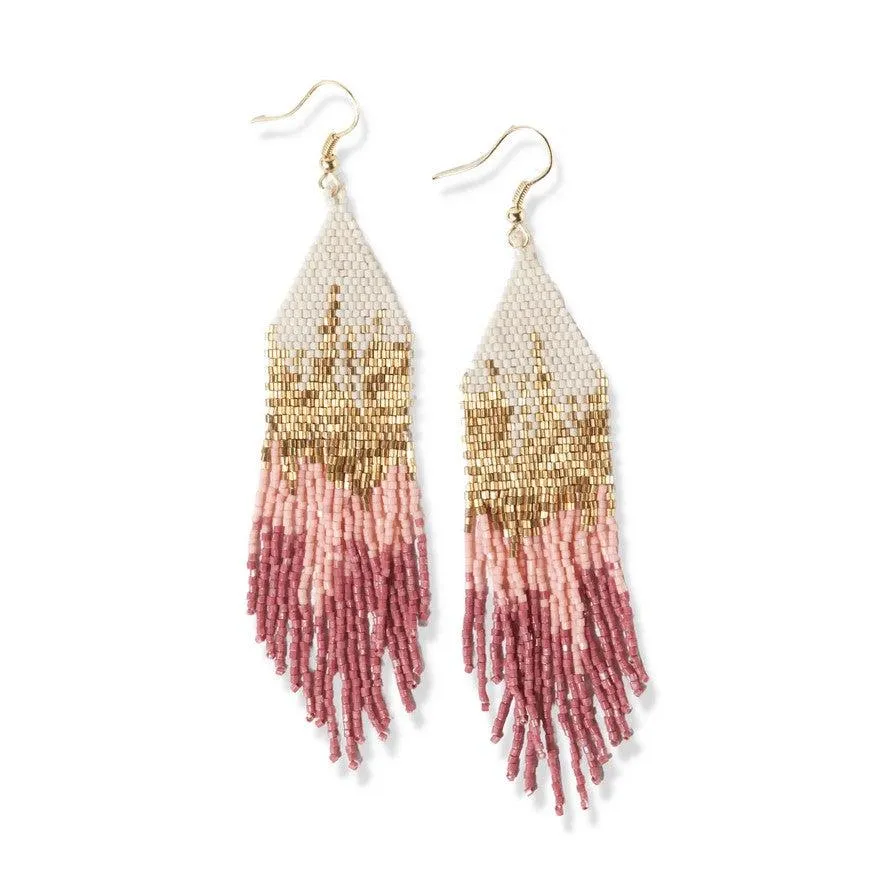 Claire Ombre Beaded Fringe Earrings Pink