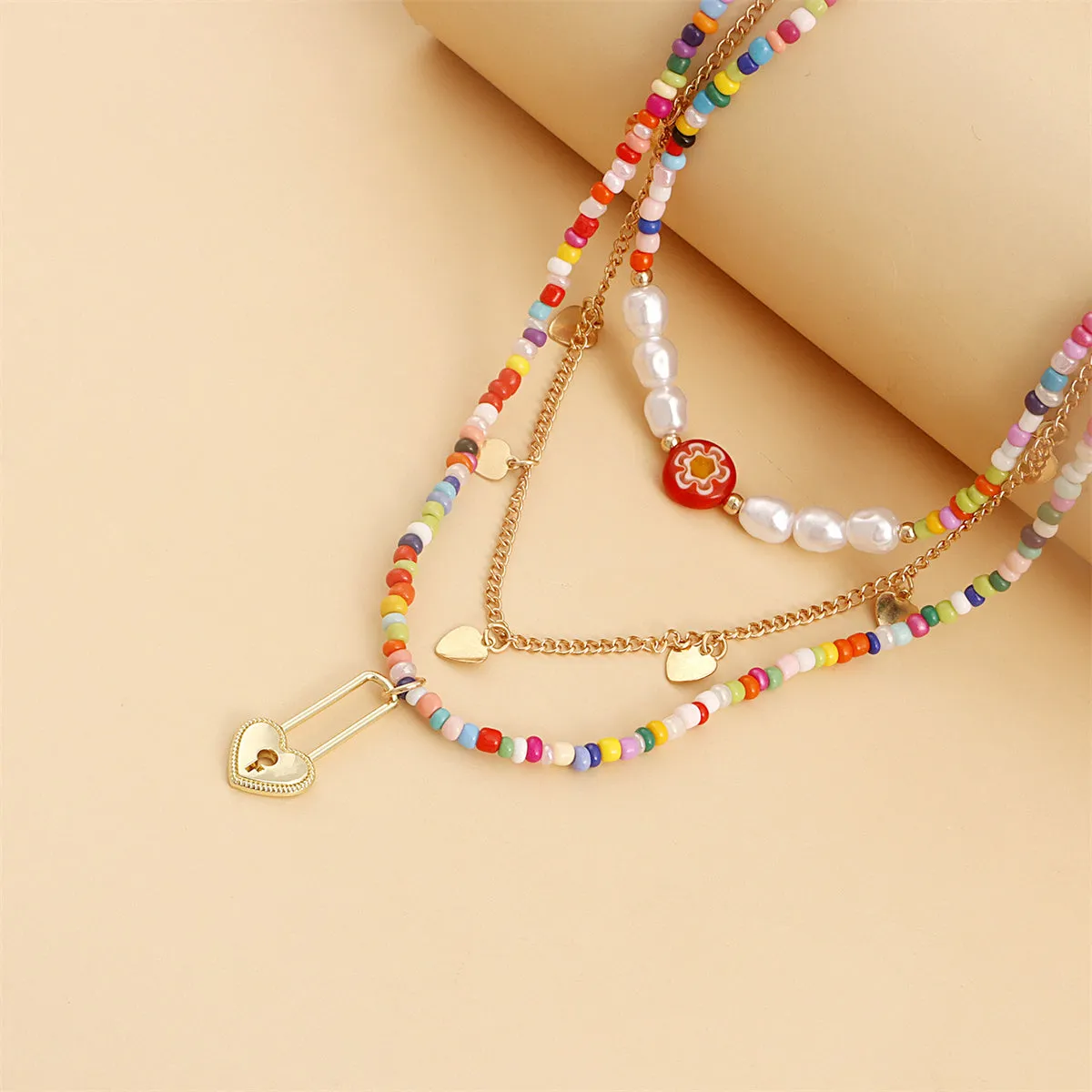 Multicolor Howlite & Pearl 18K Gold-Plated Heart Pendant Necklace Set