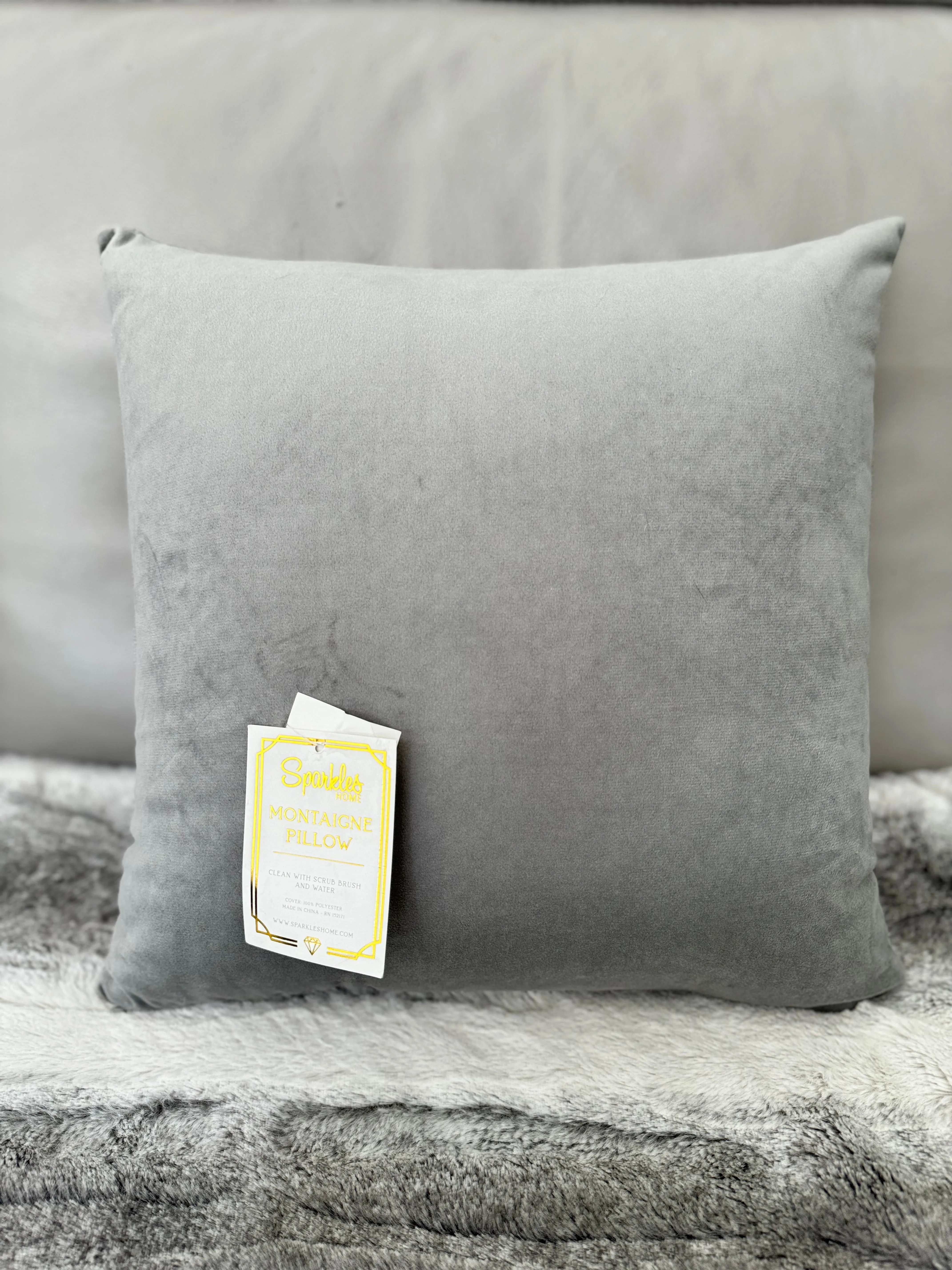 Sparkles Home Rhinestone 16x16 Montaigne Jeweled Gray Crystal Crystals Sparkle Silver Bling Luxury Decorative Decor Pillow